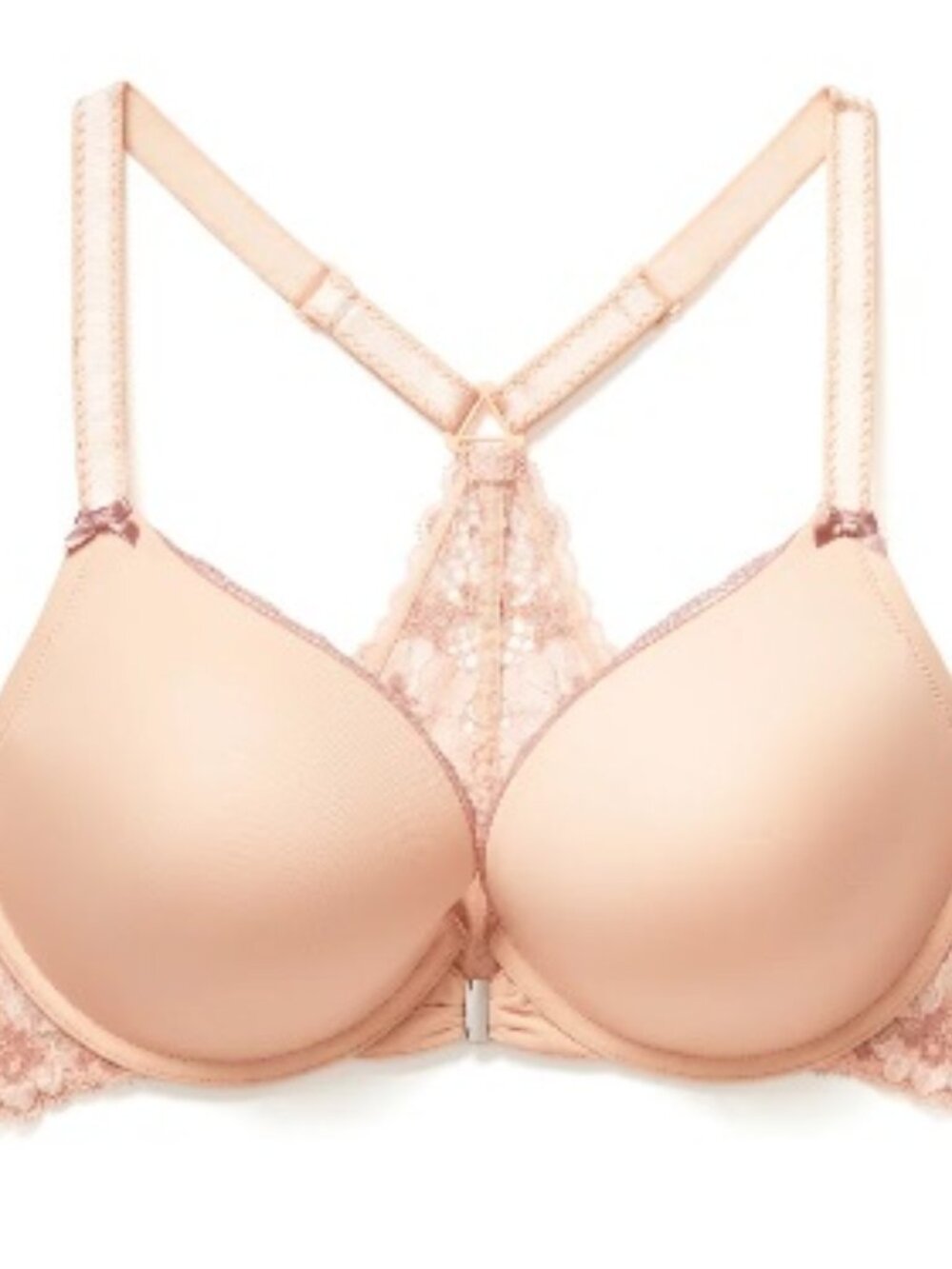 40D Bra Celebrena Contour Smooth Cup Lacy Lace Racerback Beige Pink